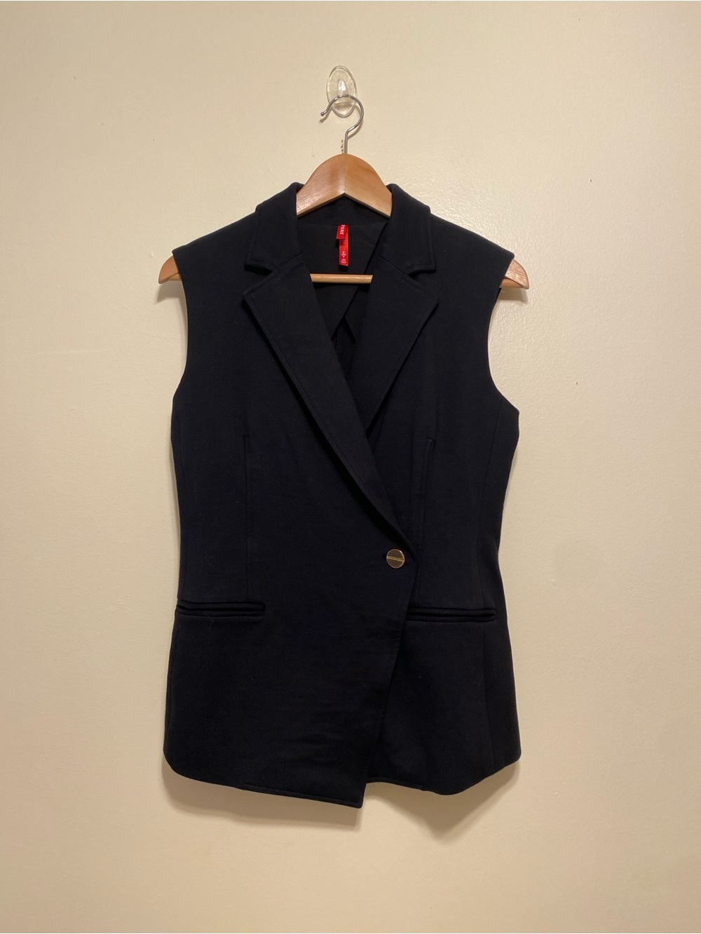 SPANX Black Sleeveless Blazer Vest with Single Gold Button. Size S